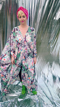 Load image into Gallery viewer, Divine Leafy green and purple Jungle print silky bejewelled kaftan dress
