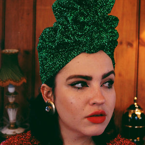 Metallic Tinsel Knit Top Knot Turban