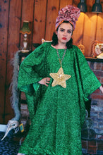 Load image into Gallery viewer, Metallic Tinsel Knit Kaftan Dress - GREEN *4 WEEK DELIVERY
