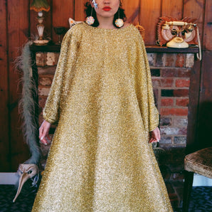 Metallic Tinsel Knit Kaftan Dress - GOLD *4 WEEK DELIVERY