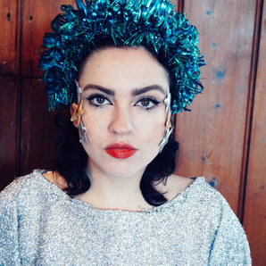Blue and Green vintage tinsel headband