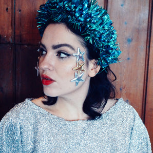 Blue and Green vintage tinsel headband