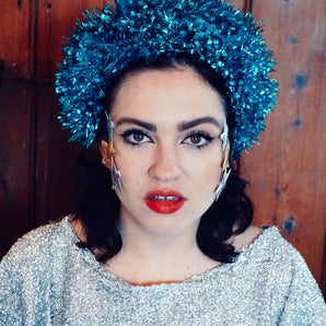Blue and white vintage tinsel headband