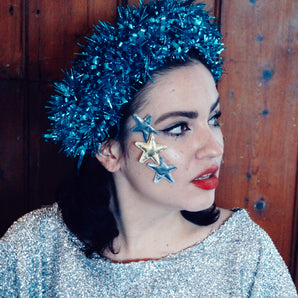 Blue and white vintage tinsel headband
