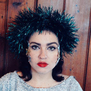 Green Spikey vintage tinsel headband