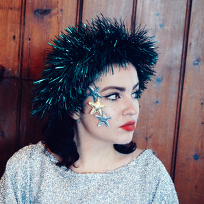 Green Spikey vintage tinsel headband