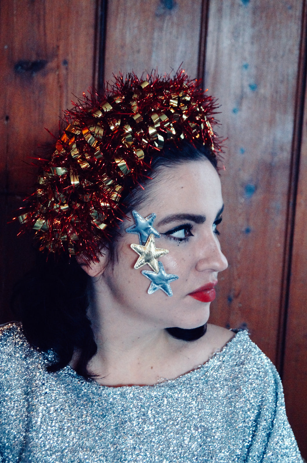 Red and Gold vintage tinsel headband