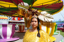 Load image into Gallery viewer, Giant Tinsel Gold Leaf Cherub Headpiece
