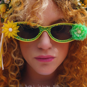 Flower Power Green and Yellow adorned Sunglasses
