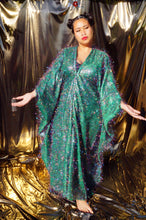 Load image into Gallery viewer, *Christmas Special* Green Tinsel Multi-coloured Shimmer Kaftan V-neck Maxi Dress
