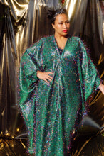Load image into Gallery viewer, *Christmas Special* Green Tinsel Multi-coloured Shimmer Kaftan V-neck Maxi Dress
