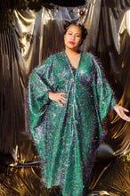 Load image into Gallery viewer, *Christmas Special* Green Tinsel Multi-coloured Shimmer Kaftan V-neck Maxi Dress
