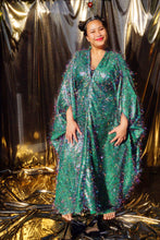 Load image into Gallery viewer, *Christmas Special* Green Tinsel Multi-coloured Shimmer Kaftan V-neck Maxi Dress
