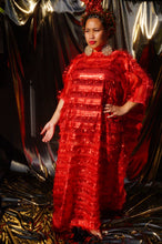 Load image into Gallery viewer, Tinsel Tassel Red Maxi Kaftan Dress
