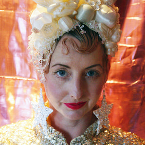 Snow Goddess Iridescent White Silk Baubles Headdress