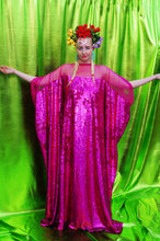 Load image into Gallery viewer, Cerise Holographic Sequin Mesh High neck Kaftan Gown
