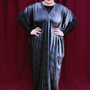 Sheer silver-black v-neck Kaftan Maxi Dress UK 6 - 26