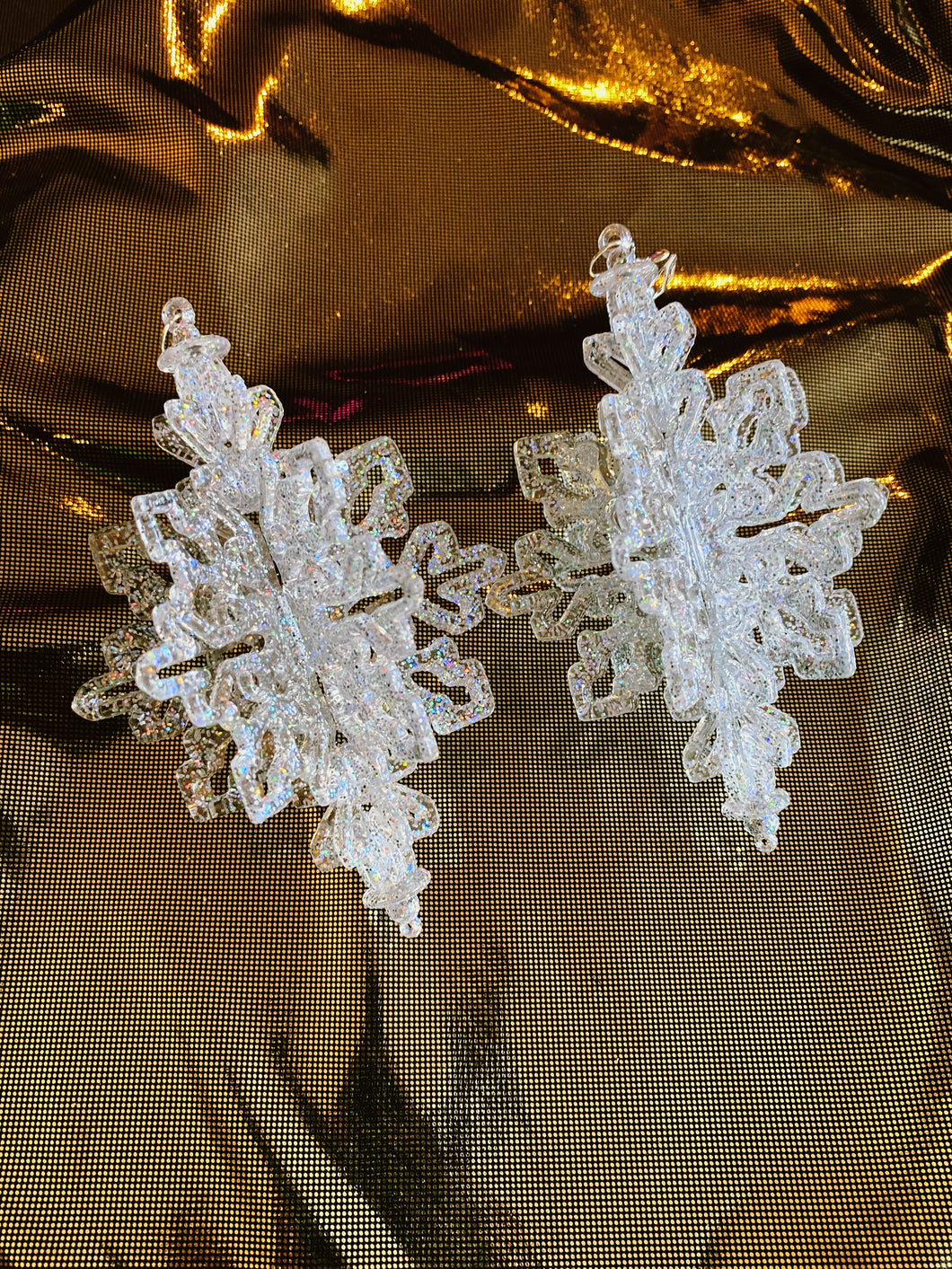 Large 3D clear Glitter Snowflake Earrings