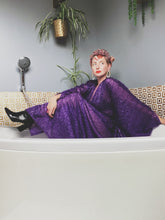Load image into Gallery viewer, Purple Tinsel Lurex Maxi Party Kaftan Dress and Batwing Kimono
