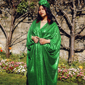 Apple Green Sequin Kaftan Dress