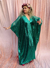 Load image into Gallery viewer, Aqua Sequin V-neck Mesh Shoulder Kaftan Gown
