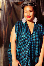 Load image into Gallery viewer, Glitter Blue and Black Lurex Maxi Kaftan Gown/Dress
