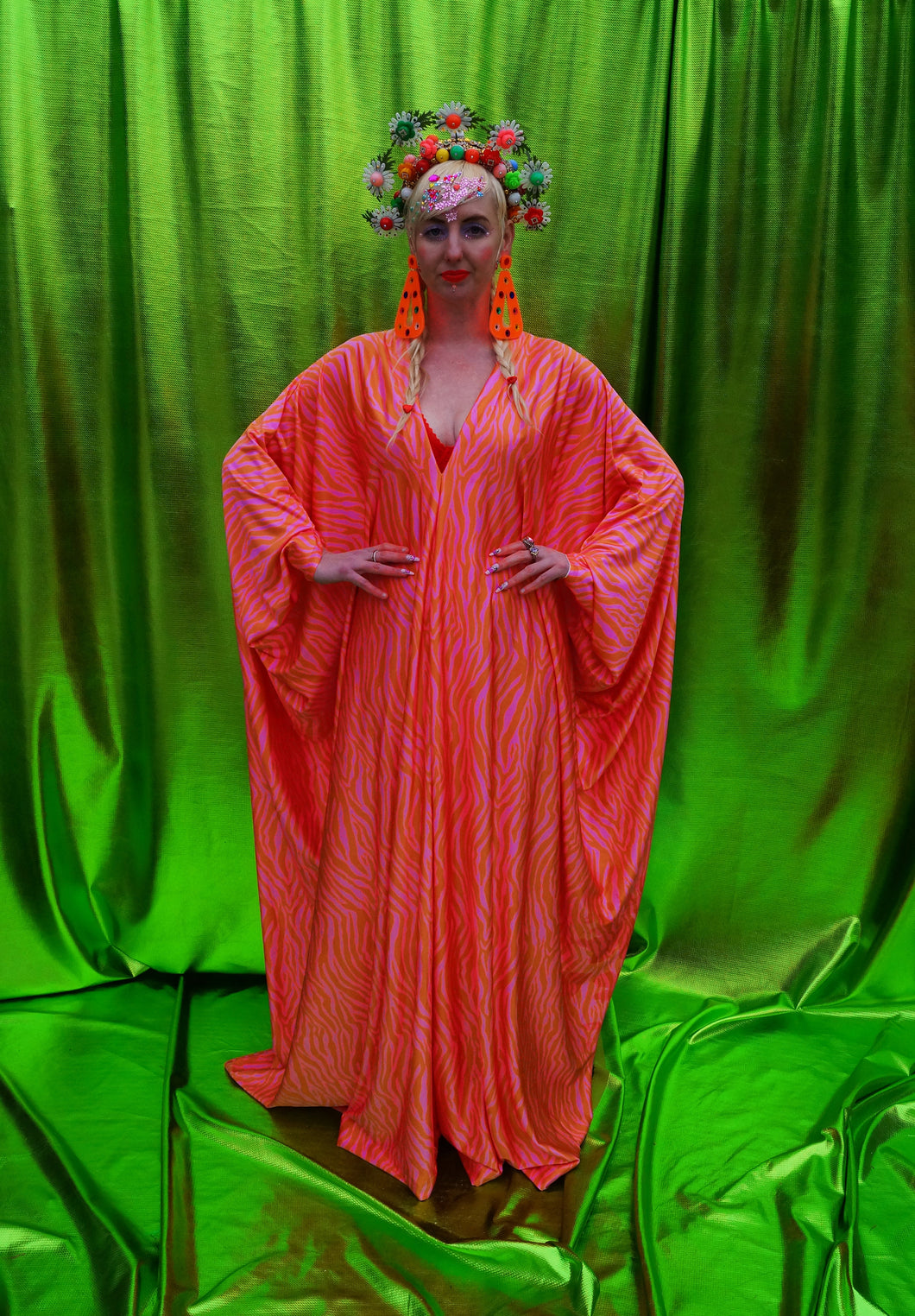 Pink and Orange print kaftan Gown