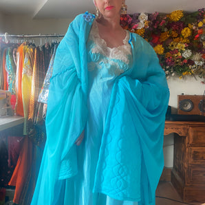 Blue 60s quilted Housecoat Size 8 - 22 UK