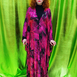 Black Pink and Silver sequin geometric Print Kaftan Dress