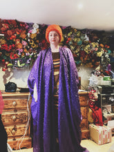 Load image into Gallery viewer, Purple Tinsel Lurex Maxi Party Kaftan Dress and Batwing Kimono
