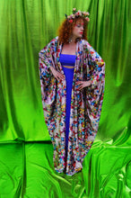 Load image into Gallery viewer, Silver/lilac velvet floral Robe / kimono or Kaftan Gown
