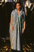 Load image into Gallery viewer, Diamond Patterned High Glitter Green holographic Maxi Gown / kaftan Dress
