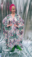 Load image into Gallery viewer, Divine Leafy green and purple Jungle print silky bejewelled kaftan dress
