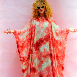 TIE-DYE PRINTED CHIFFON Sheer Kafan Dress - Free Size