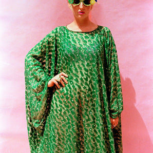 SUPER glittery Sparkle Green and Gold Sheer stretch Kaftan Dress