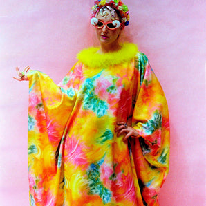 Zap Lolly - Marble print Marabou Trim Kaftan Dress