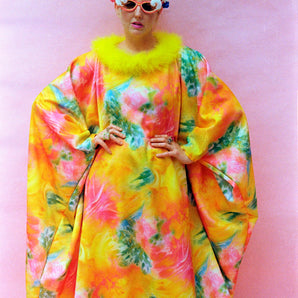 Zap Lolly - Marble print Marabou Trim Kaftan Dress