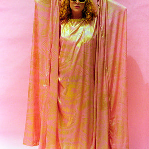 Baby Pink and Gold metallic stretch Kaftan Dress