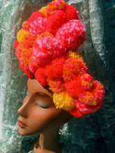 Load image into Gallery viewer, Mega Orange-Red and mustard-pink pom pom headband
