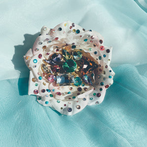 Heavily bejewelled Rose Flower Brooch