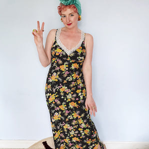 60s Hoop back maxi Dress with spotty Floral Print