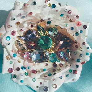 Heavily bejewelled Rose Flower Brooch