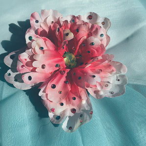 Rainbow Rhinestones bejewelled pink peony brooch and hair clip