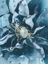 Load image into Gallery viewer, Cornflower Blue Cabbage Rose Bejewelled Brooch
