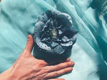Load image into Gallery viewer, Cornflower Blue Cabbage Rose Bejewelled Brooch
