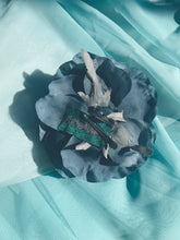 Load image into Gallery viewer, Cornflower Blue Cabbage Rose Bejewelled Brooch
