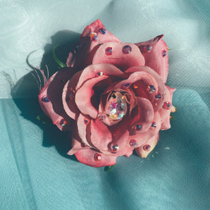 Sweet Pink Rose Bejewelled Brooch