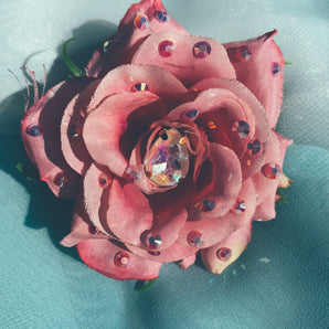 Sweet Pink Rose Bejewelled Brooch