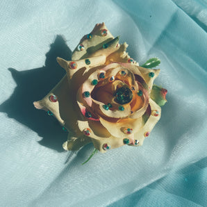 yellow/cream Bejewelled Rose Bejewelled Brooch