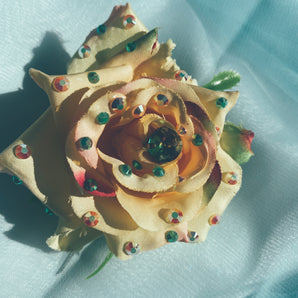 yellow/cream Bejewelled Rose Bejewelled Brooch